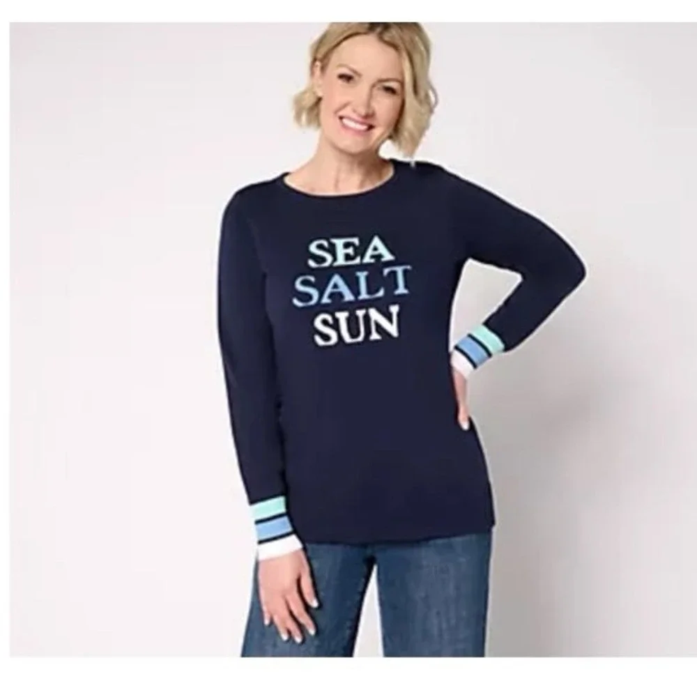 Sea Salt Sun Striped Cuff Sweater Coastal, Nautical,Beach,Vacation - Picture 6 of 8